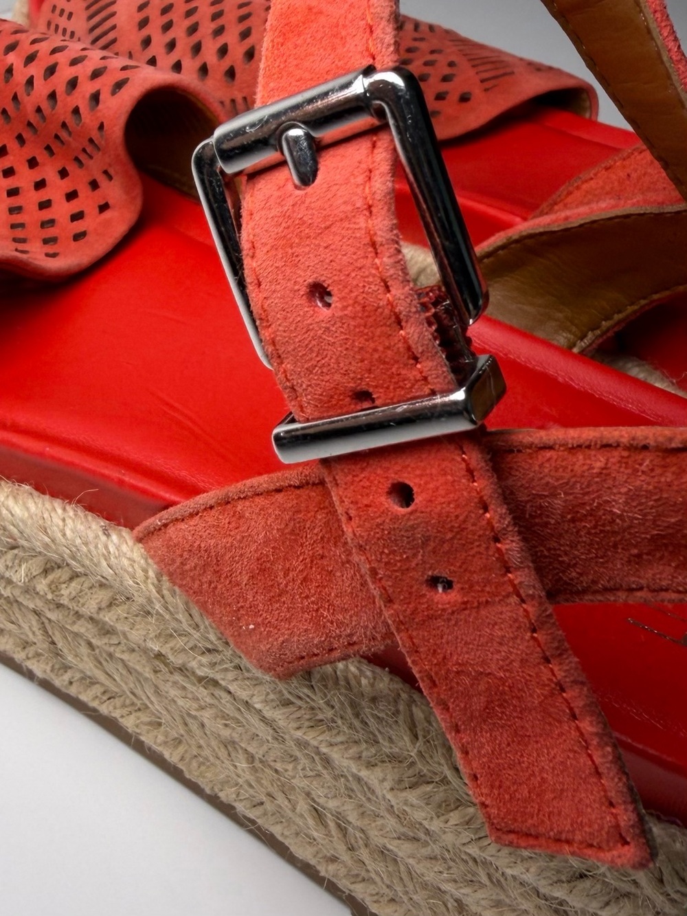 NWT Franco Sarto Tennia 7 Coral Red Espadrille Jute Wedge Suede Leather Sandal - Picture 9 of 16